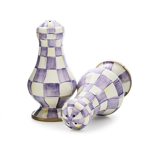 Mackenzie-Childs Violet Check Large Salt & Pepper Shakers