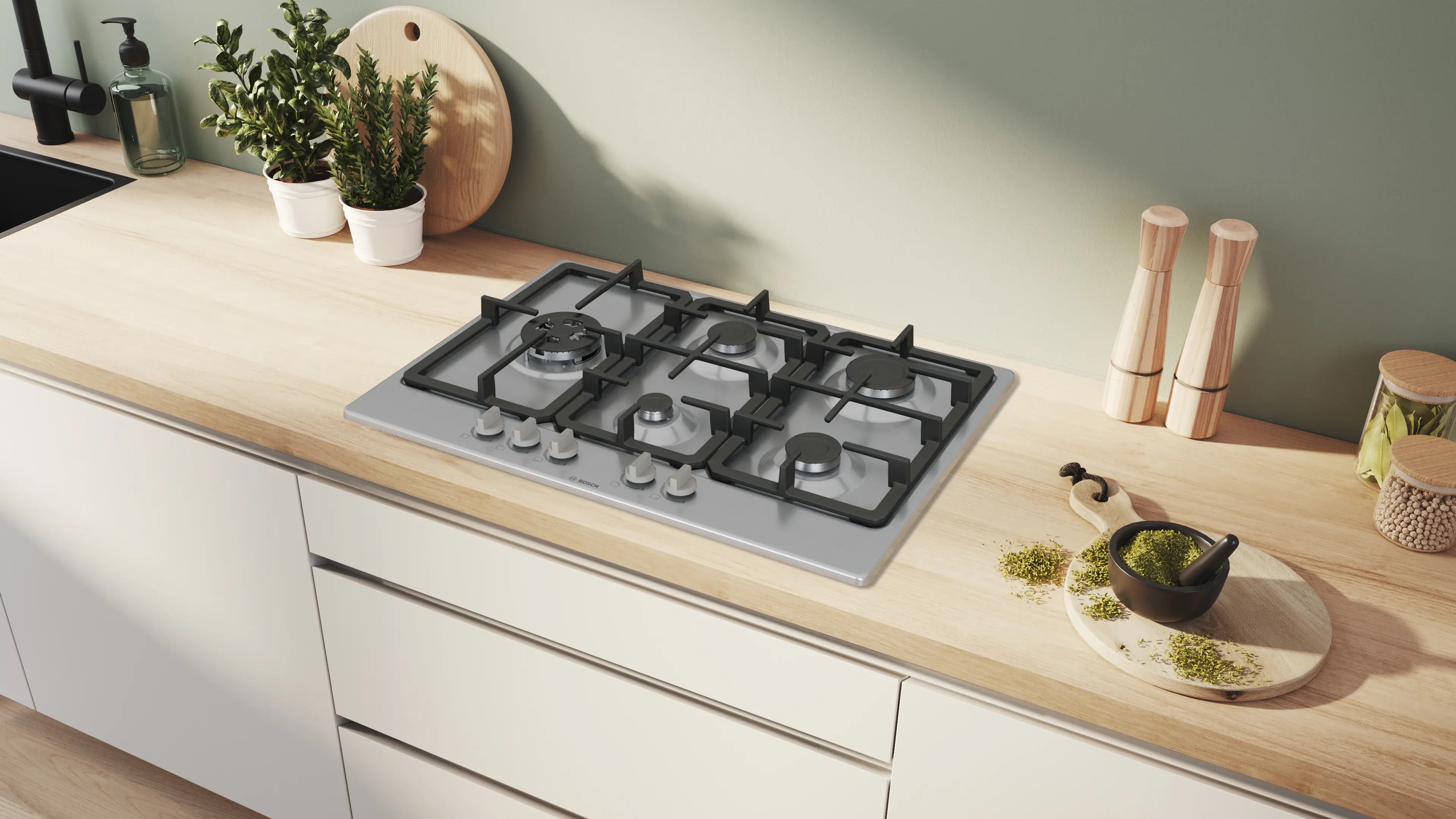 Bosch Series 4 Gas hob 75 cm Stainless steel - PGM7B5K90