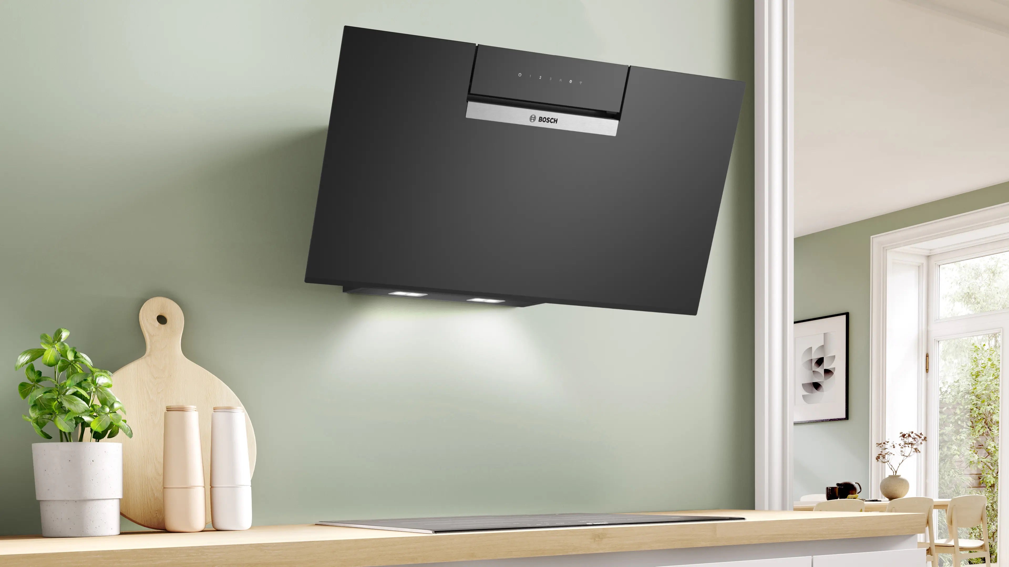 Bosch Series 4 Wall-mounted cooker hood 80 cm clear glass black printed, Black - DWK87FN60B