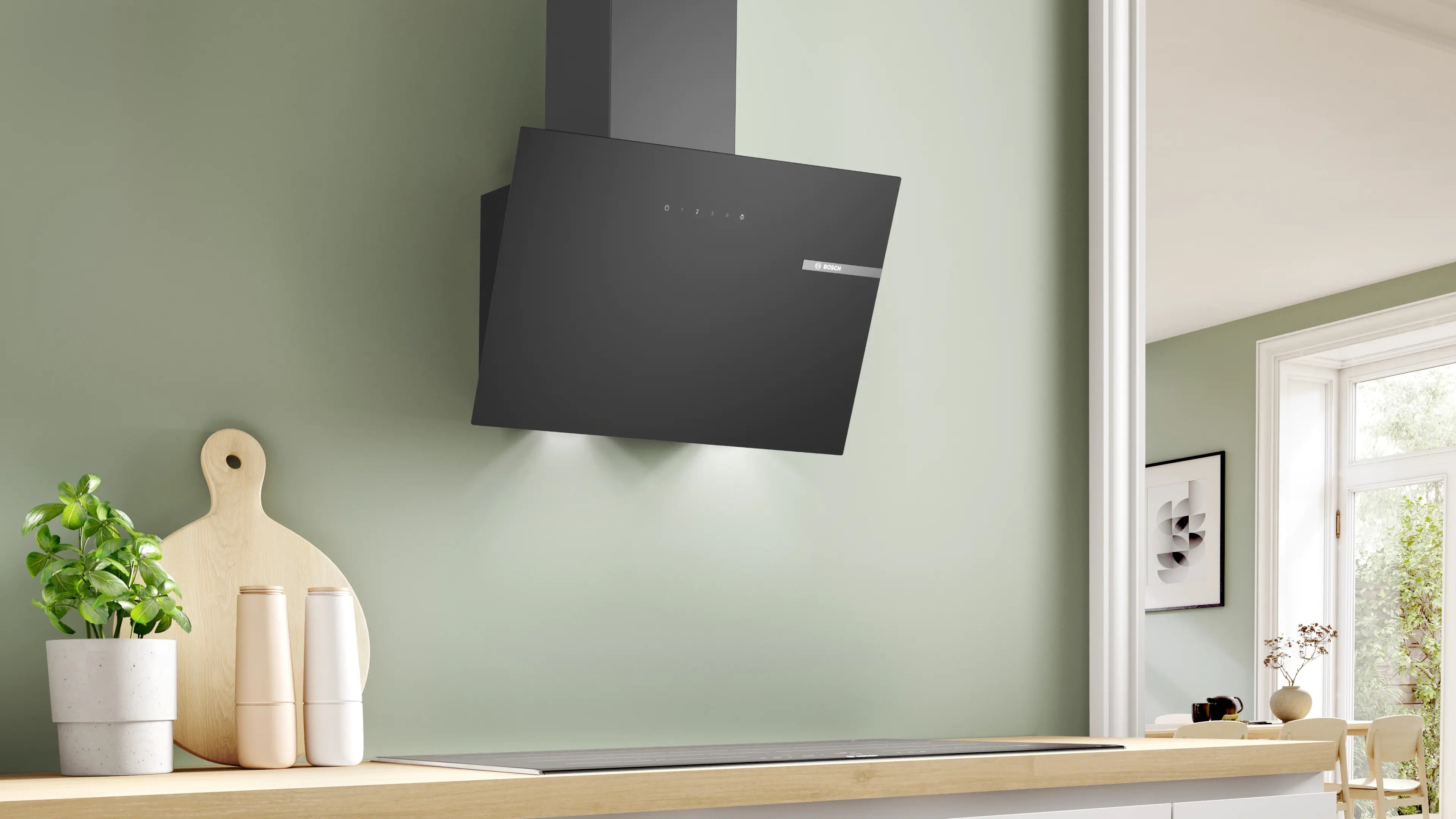 Bosch Series 2 Wall-mounted cooker hood 60 cm clear glass black printed, Black - DWK65DK60B
