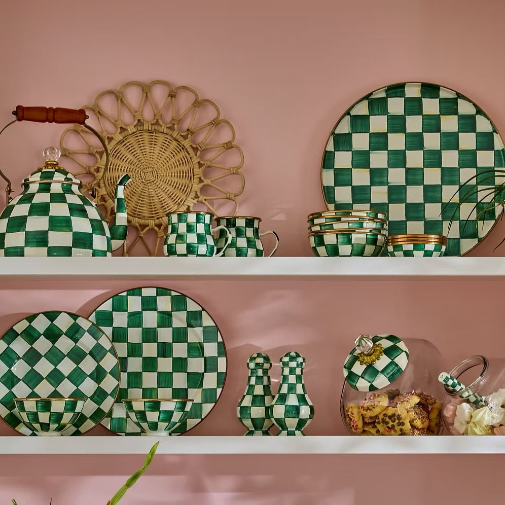 Mackenzie-Childs Emerald Check Large Salt & Pepper Shakers