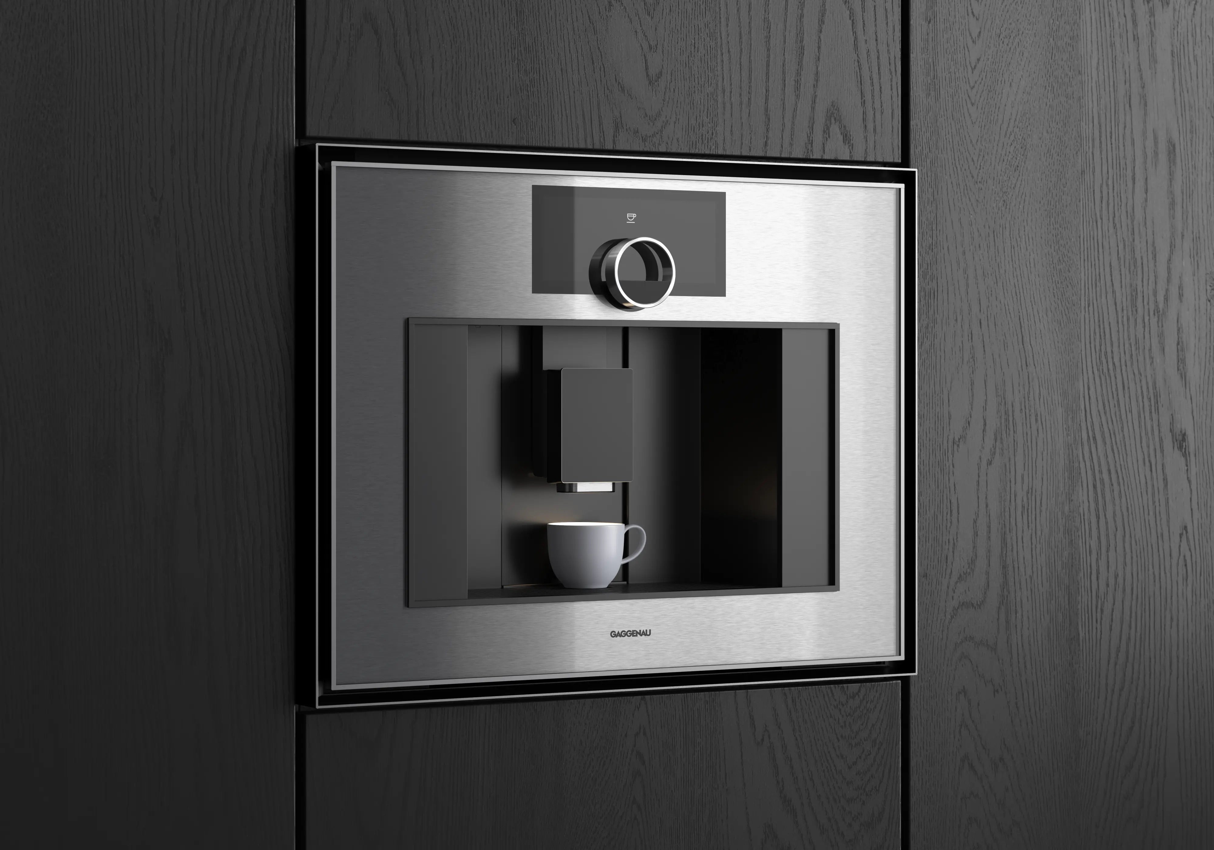 Gaggenau Expressive series fully automatic coffee machine 60 x 45 cm stainless steel behind smoked glass