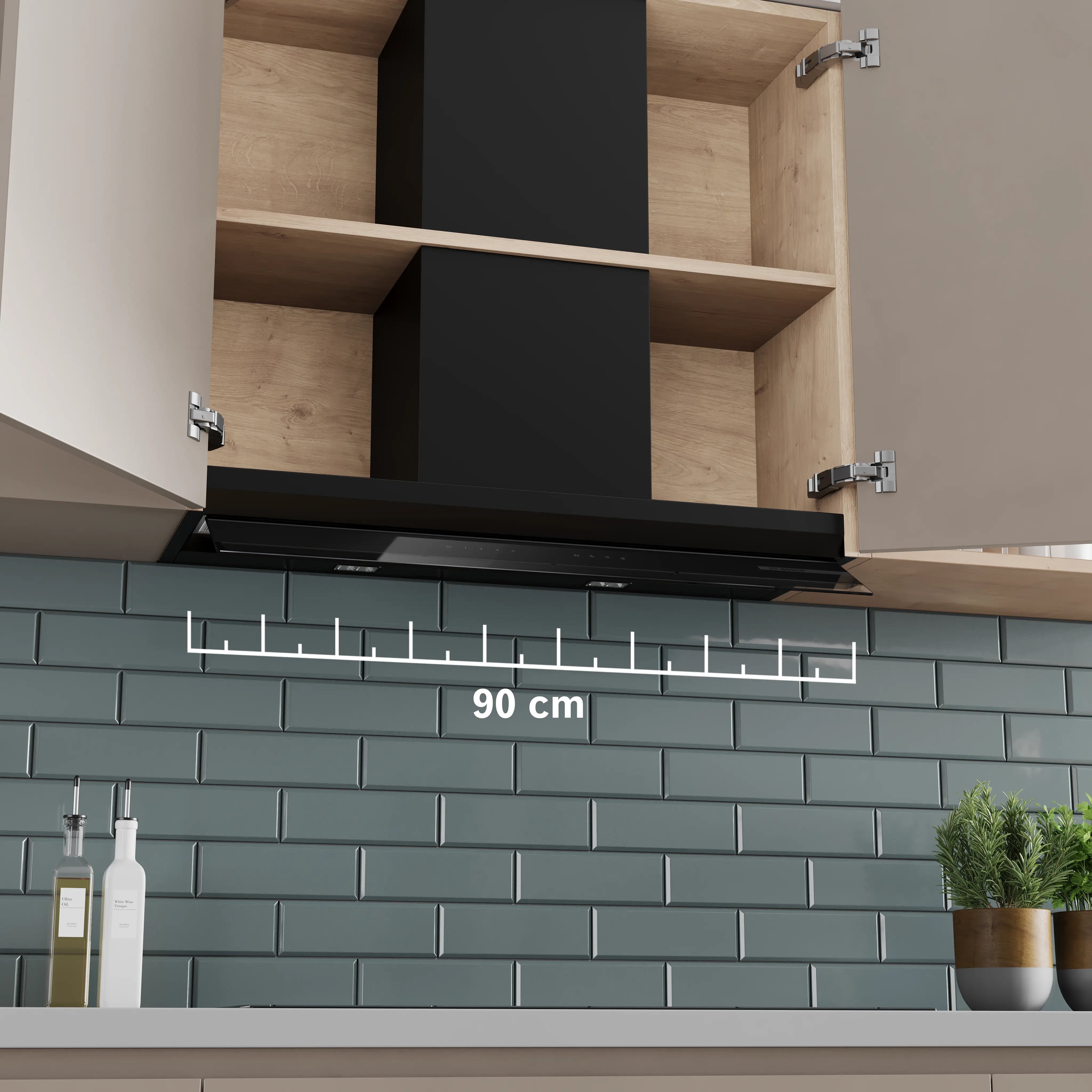 Bosch Series 6 Integrated Design Hood 90 cm clear glass black printed, Matt black - DBB97DP60B