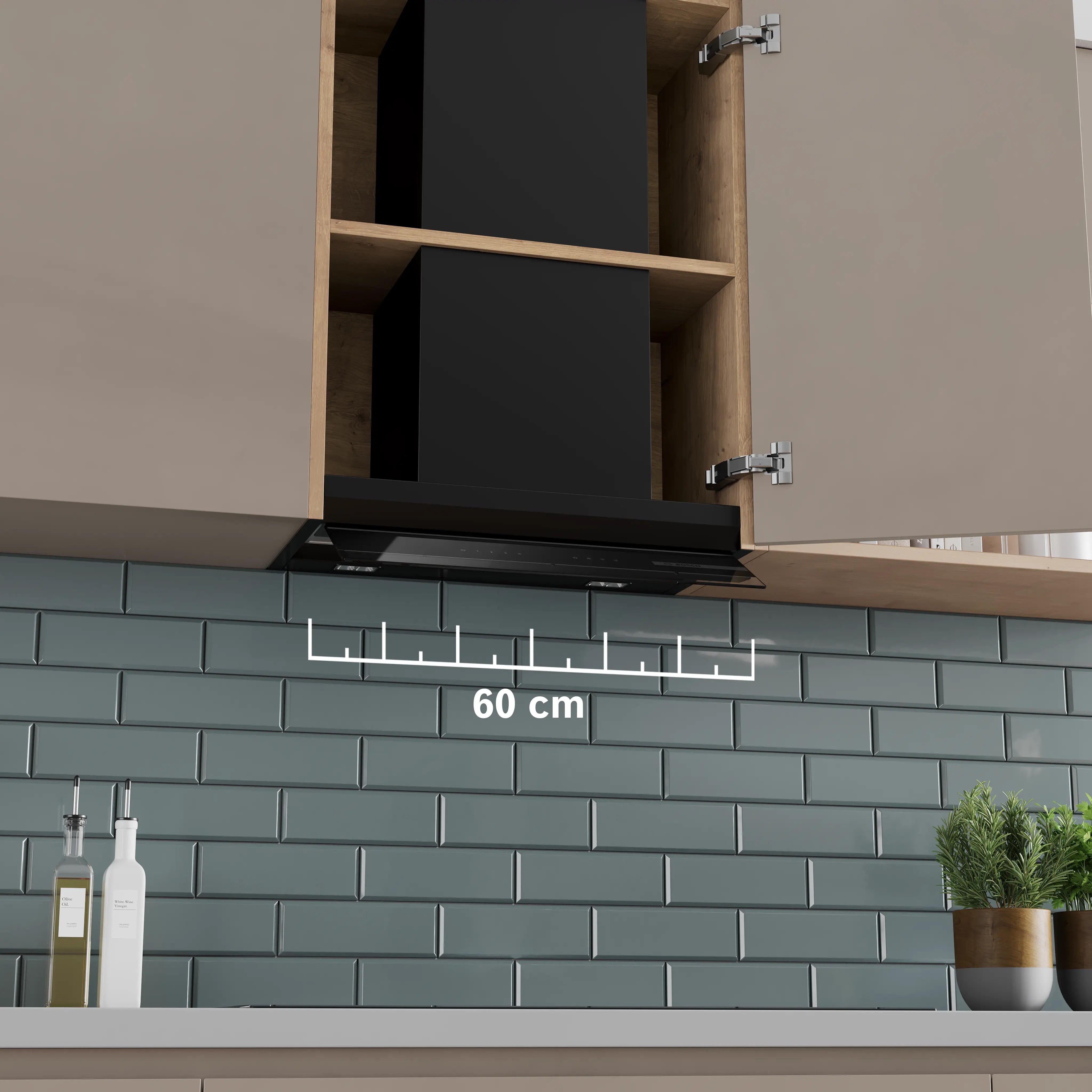 Bosch Series 6 Integrated Design Hood 60 cm clear glass black printed, Matt black - DBB67DP60B