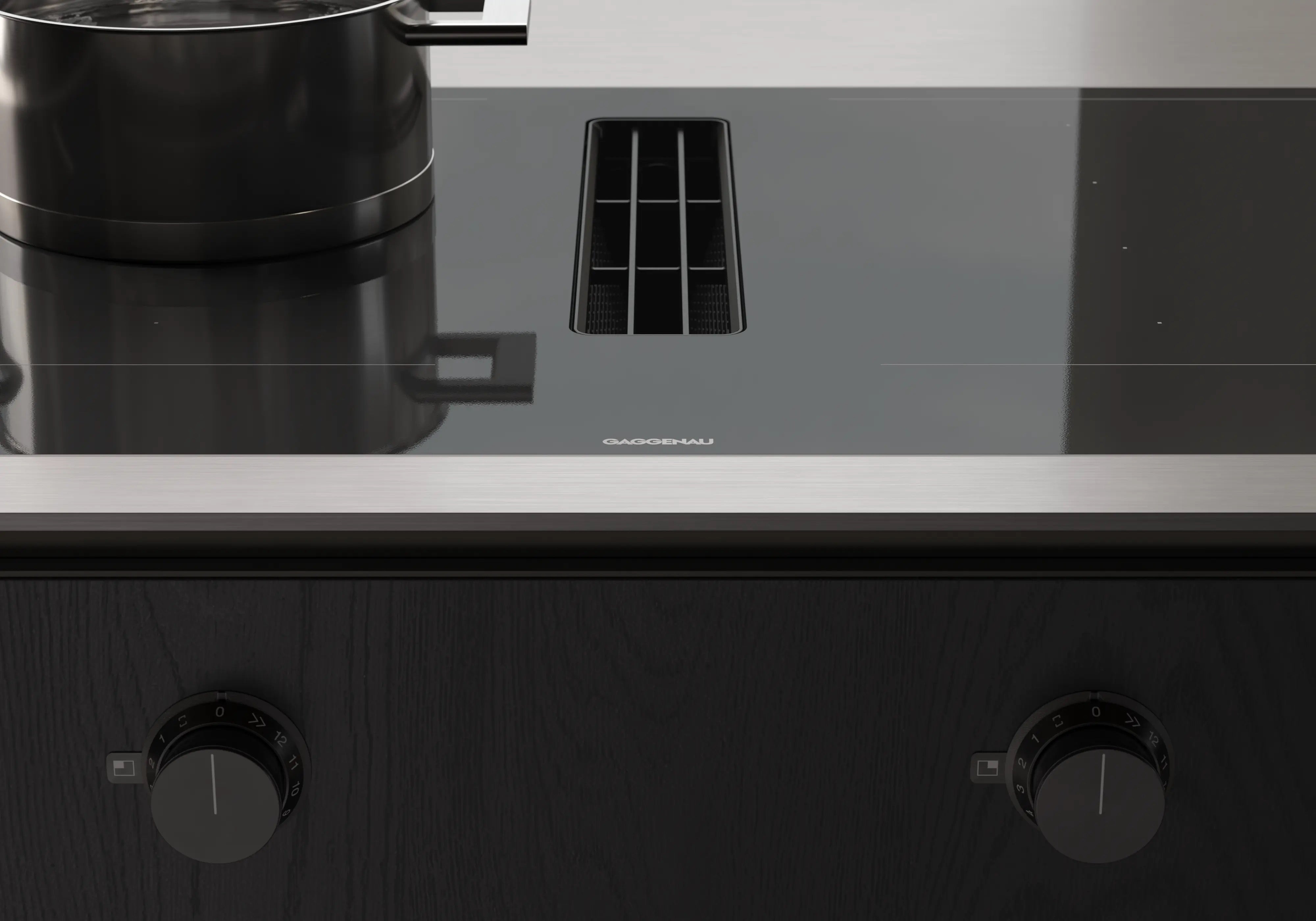 Gaggenau 90CM VENTING COOKTOP 400 series, 2 flex extended zones, front knobs, FRAMESS FOR FLUSH INSTALLATION, HC Ready WITHOUT CONTROL KNOBS