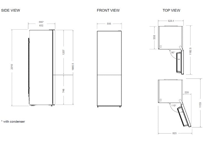 Bertazzoni Modern 60 cm freestanding bottom mount refrigerator, black glass