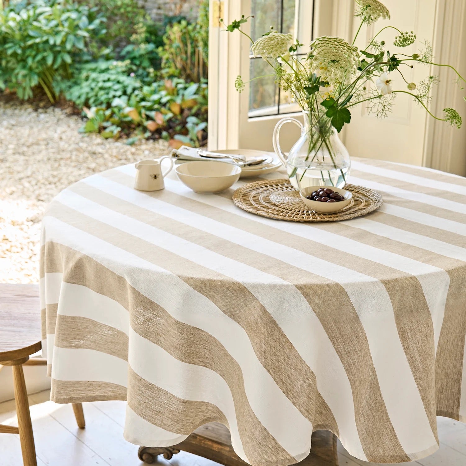Sophie Allport Witham Sand Stripe Round Linen Tablecloth