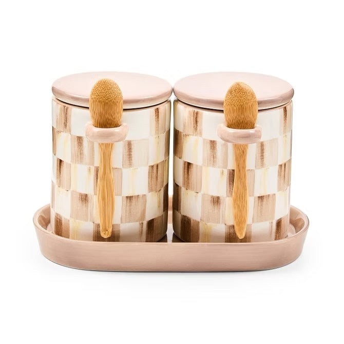 Mackenzie-Childs Mocha Check Farmhouse Canister, Set Of 2