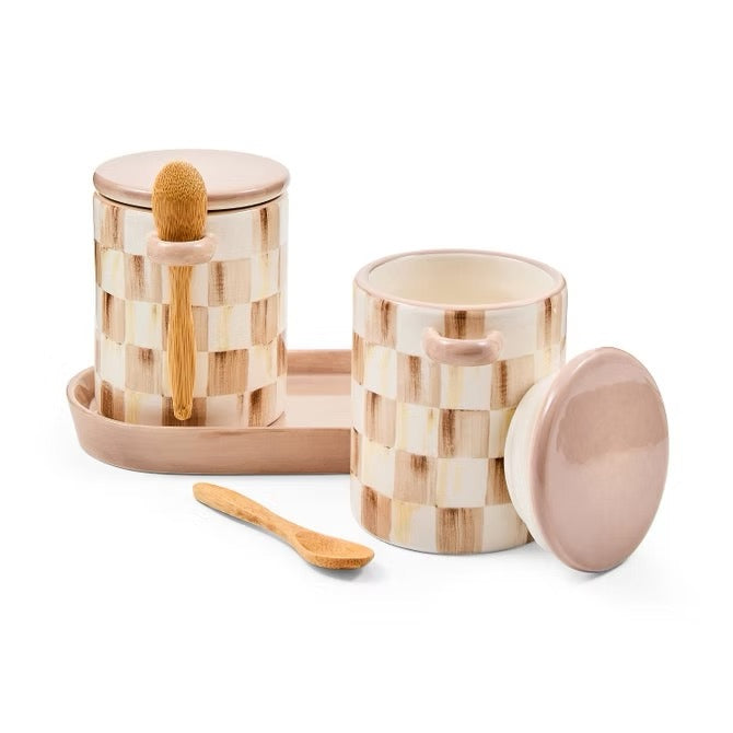 Mackenzie-Childs Mocha Check Farmhouse Canister, Set Of 2