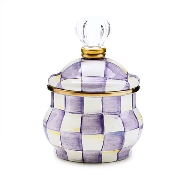 Mackenzie-Childs Violet Check Lidded Sugar Bowl