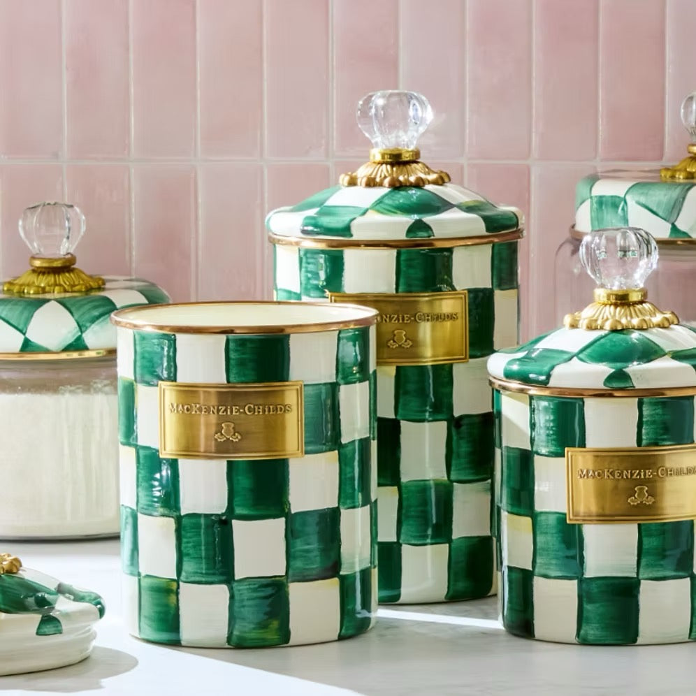 Mackenzie-Childs Emerald Check Small Canister