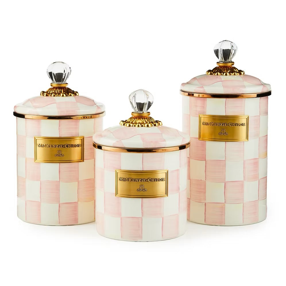 Mackenzie-Childs Rosy Check Enamel Medium Canister