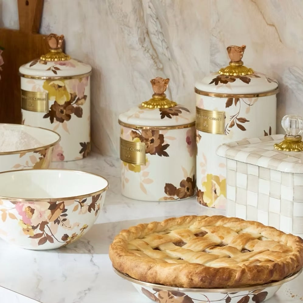 Mackenzie-Childs Wild Rose White Medium Canister