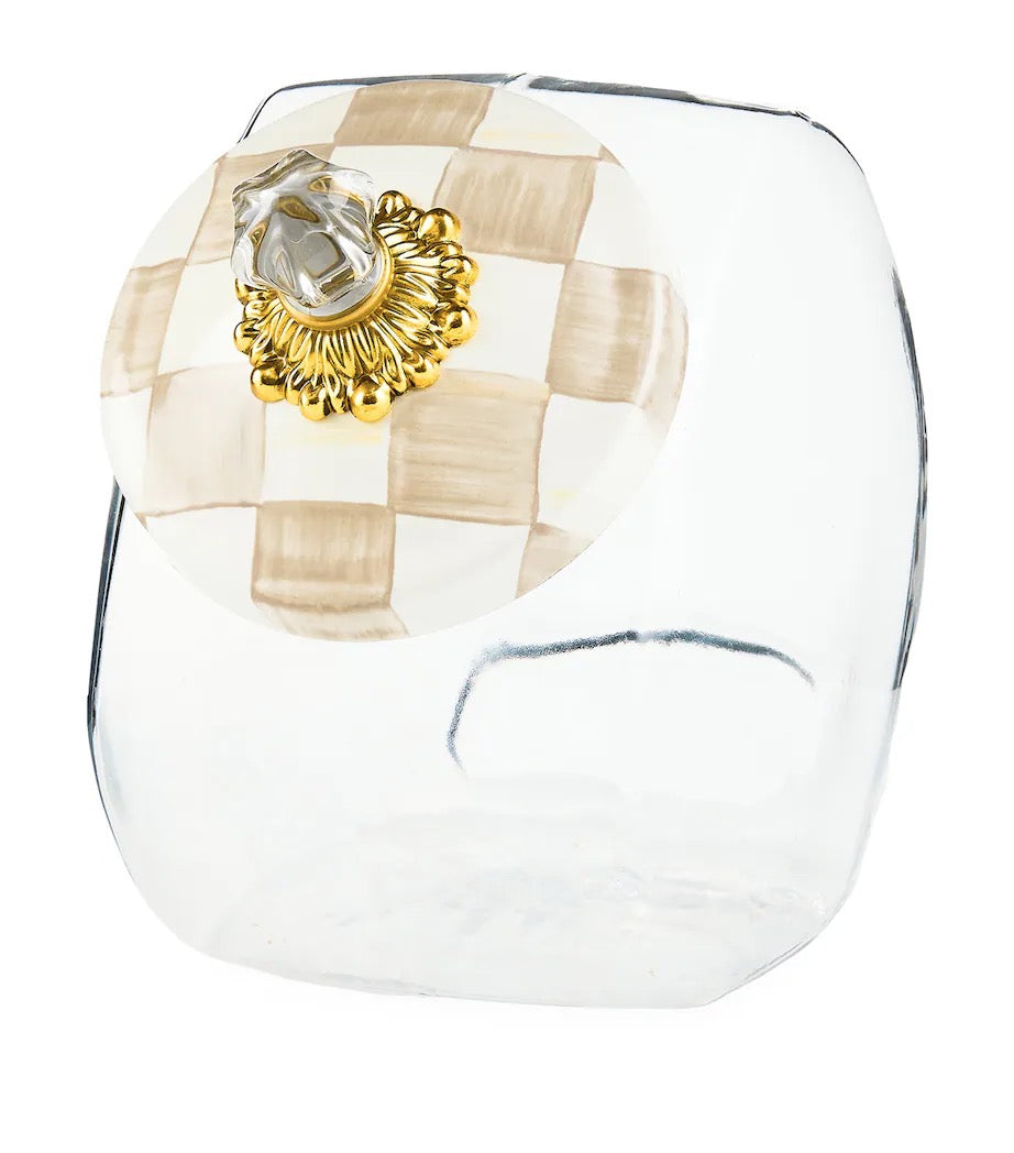 Mackenzie-Childs Mocha Check Cookie Jar