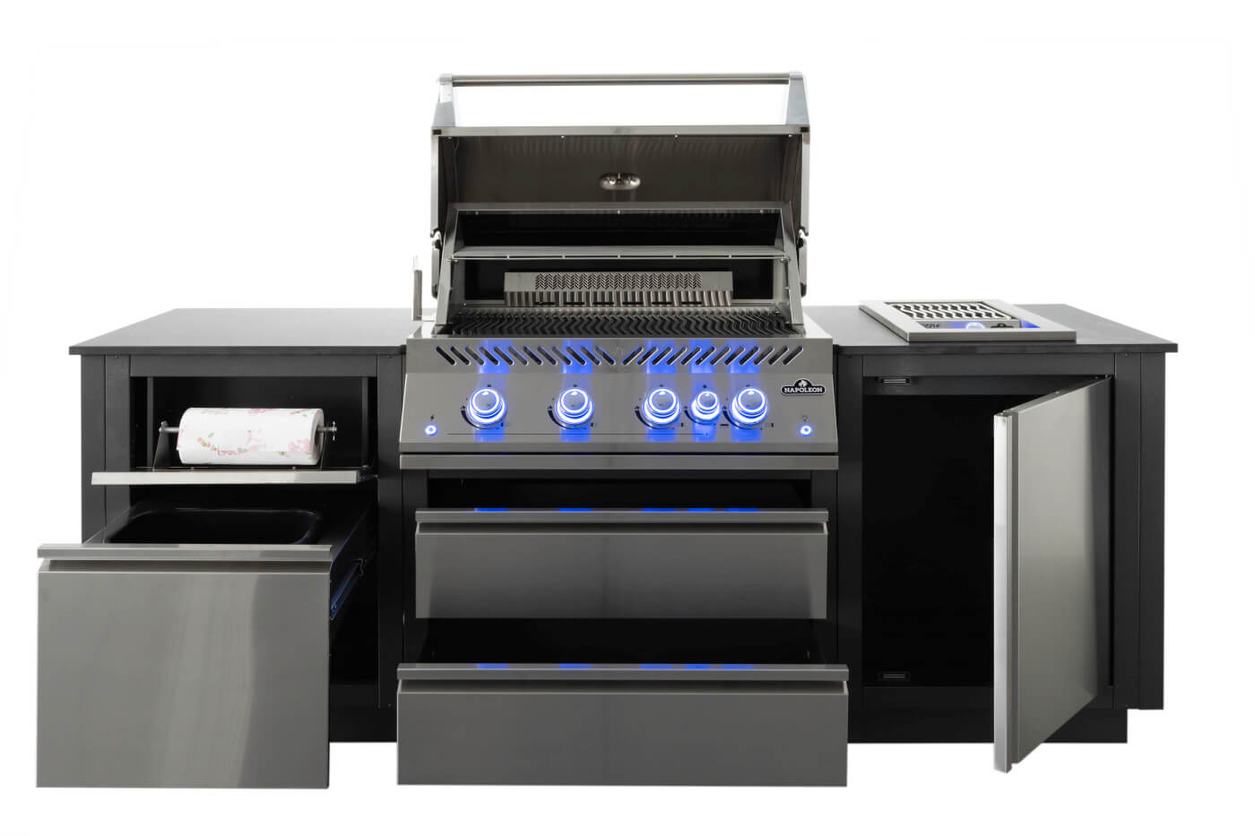 OASIS 105 Outdoor Kitchen | 700 Series 32 Grill | Modular Island Kit | Infrared Side Burner | Matte Black Cabinets | Caterbitz UK