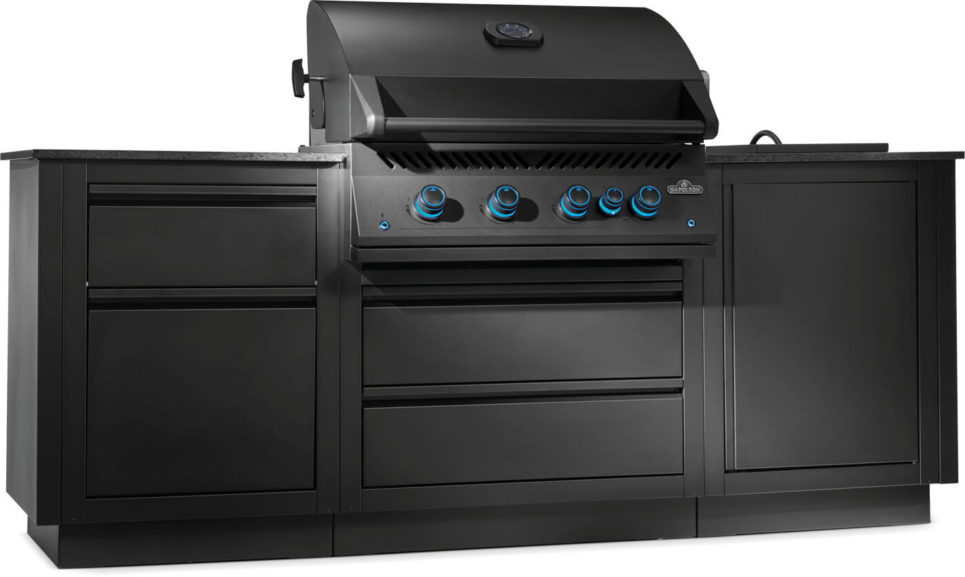 OASIS 105 Outdoor Kitchen | 700 Series 32 Grill | Modular Island Kit | Infrared Side Burner | Matte Black Cabinets | Caterbitz UK