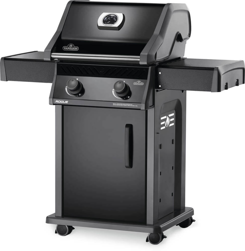 Rogue 365 Gas Grill | 2 Burner Propane BBQ | Compact Black Grill | Cast Iron WAVE Grids | Folding Shelves | Caterbitz UK