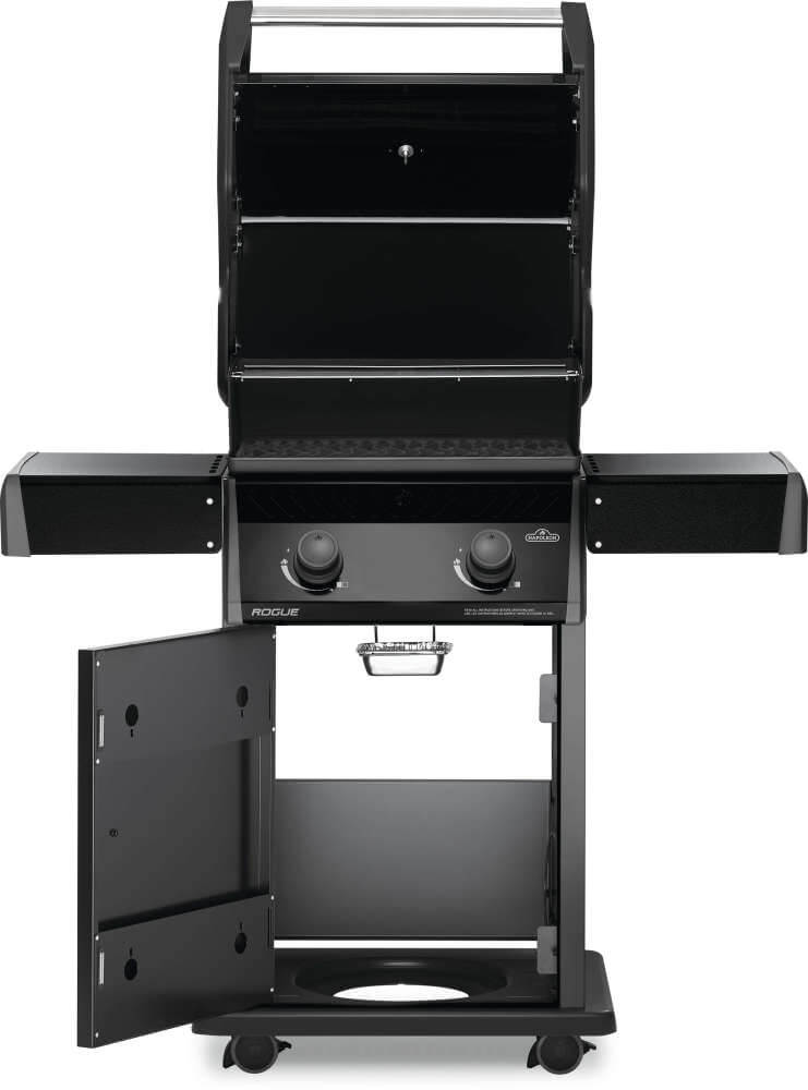 Rogue 365 Gas Grill | 2 Burner Propane BBQ | Compact Black Grill | Cast Iron WAVE Grids | Folding Shelves | Caterbitz UK