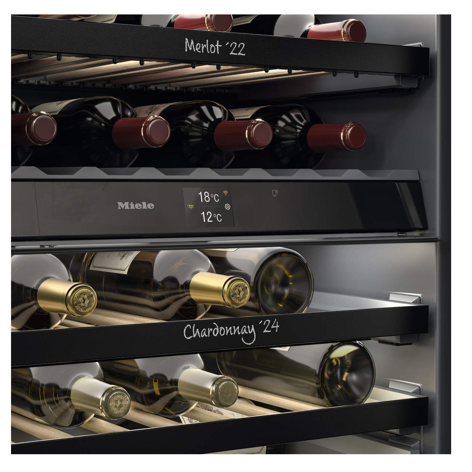 Miele Built-under wine conditioning unit Platinum KWTUS 7074 F Obsidian Black glass