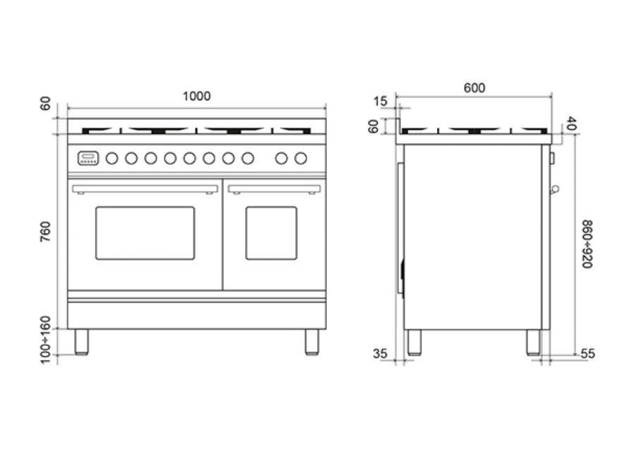 ILVE Roma 100cm Induction Double Oven Range Cooker - PDI106WE3