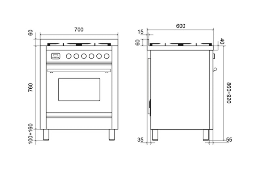 ILVE Roma 70cm 4 Burner Dual Fuel Range Cooker - P07-WE3