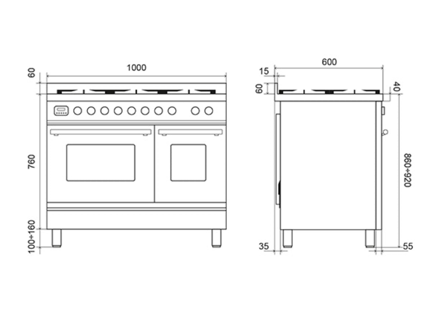 ILVE Roma 100cm Fry Top Double Dual Fuel Range Cooker - PD10FWE3