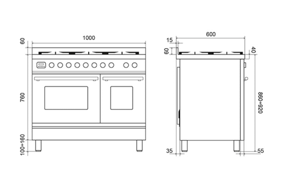 ILVE Roma 100cm 6 Burner Dual Fuel Range Cooker - PD106WE3