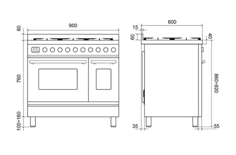 ILVE Roma 90 Twin 6-Burner Range Cooker - PD096WE3