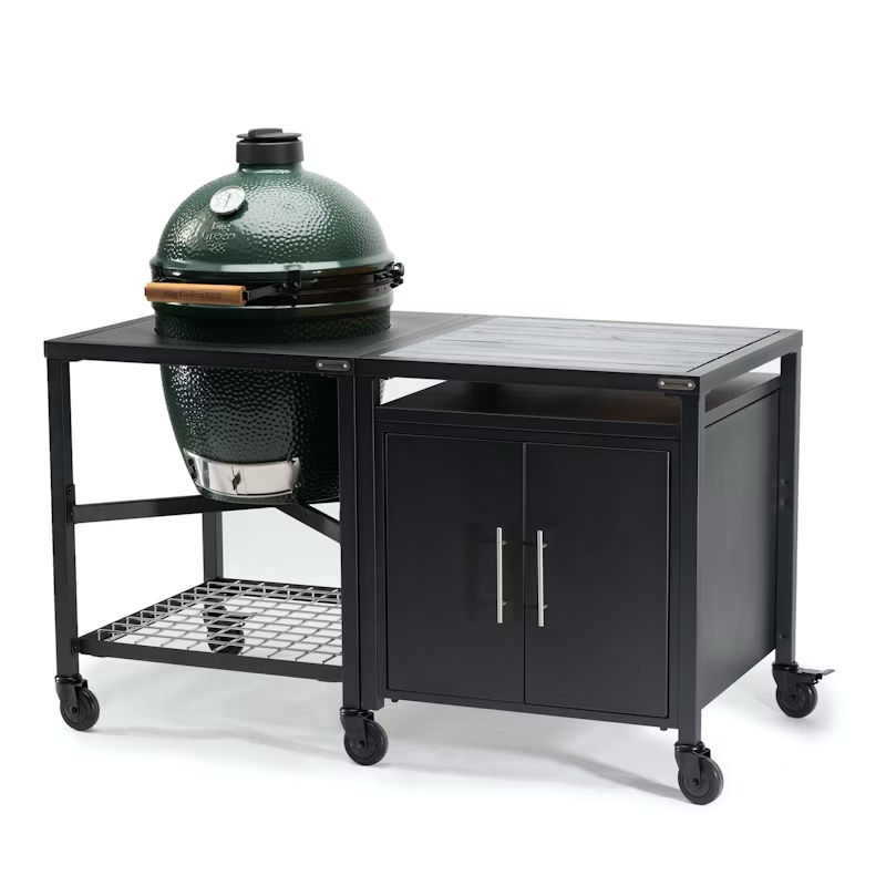 Big Green Egg Modular Nest + Expansion Expansion Cabinet + Distressed Acacia Shelf