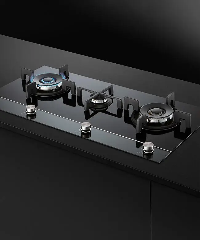 Fisher & Paykel Series 9 CG903DNGGB4 900mm Wide 'Gas on Glass' 3 Burner, Linear Layout, Minimal Style