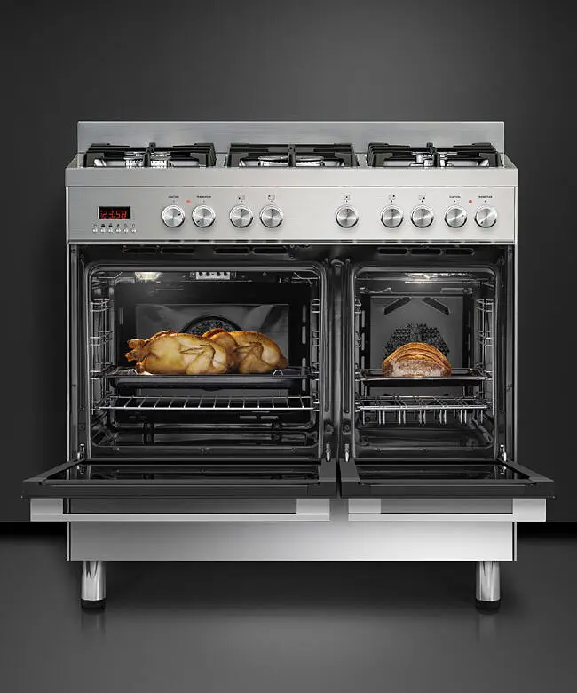 Fisher & Paykel Series 7 OR90L7DBGFX1 900mm Wide, Contemporary Stainless Steel, Double Cavity Oven with Gas Hob, Full Width Pan Storage Drawer