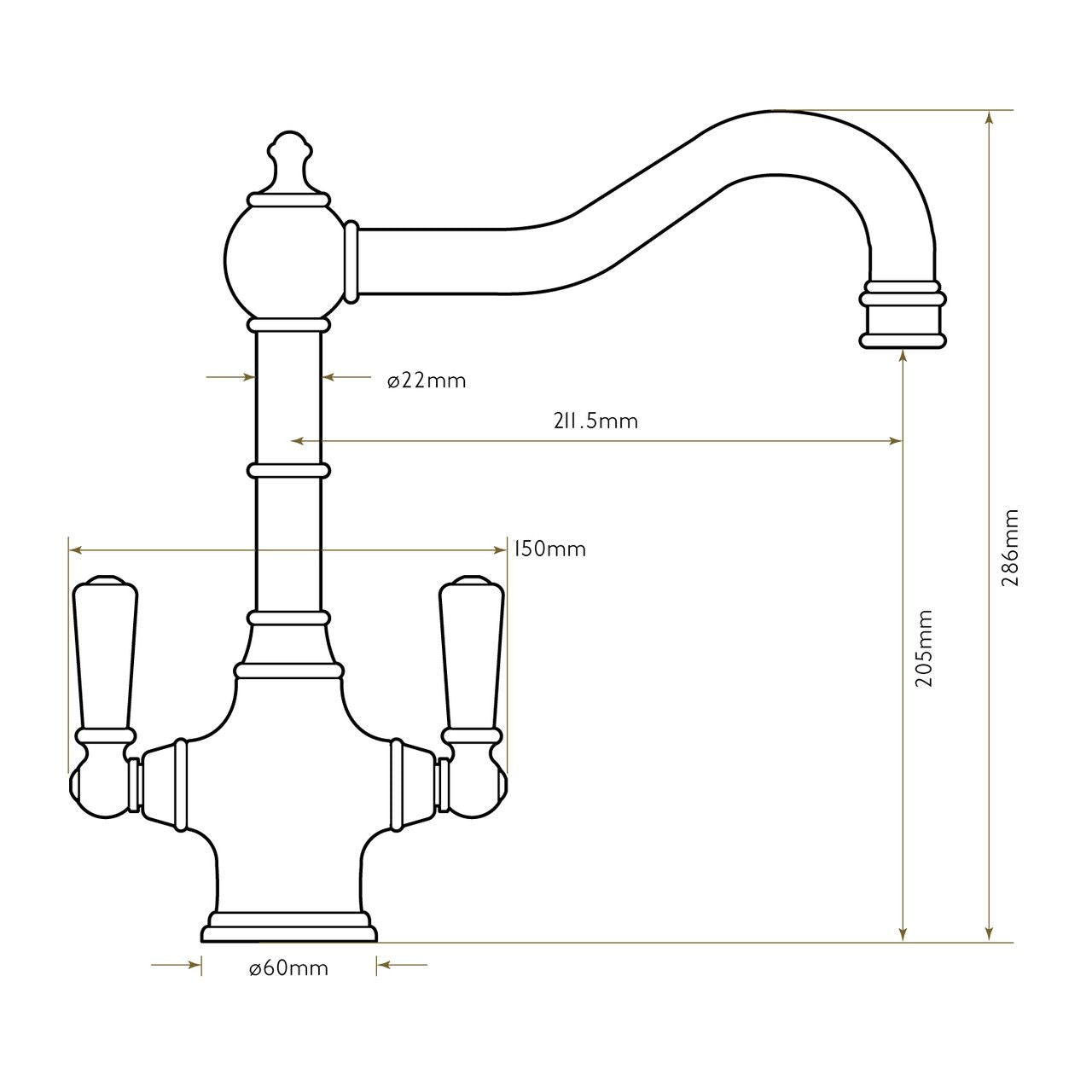 Bidbury & Co Bickton Twin Lever Monobloc Kitchen Tap