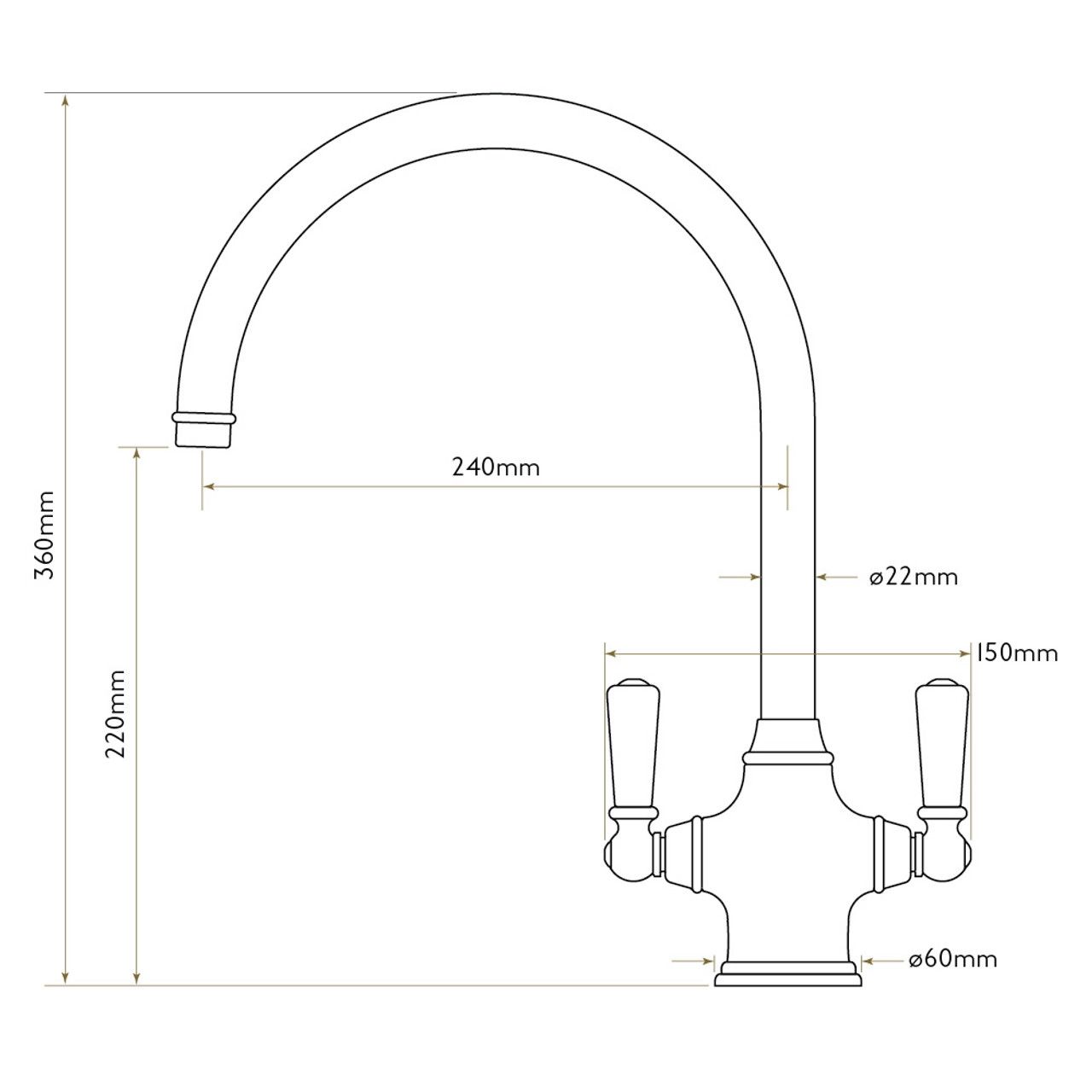 Bidbury & Co Amesbury Twin Lever Monobloc Kitchen Tap