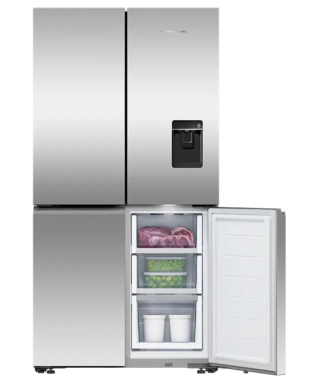Fisher & Paykel Series 7 RF605QNUVX1 Fridge Freezer Quad Door 905mm, Recessed Handle, Stainless Steel - Ice & Water