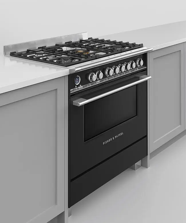 Fisher & Paykel Series 9 OR90SCG6B1 900mm Wide, Classic Black, Single Cavity Pyroclean Oven with Gas Hob, Full Width Warming Drawer and 2 x Fully Extending Telescopic Shelves