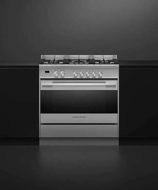Fisher & Paykel Series 7 OR90SDG4X1 900mm Wide, Contemporary Stainless Steel, Single Cavity Oven with Gas Hob, Full Width Pan Storage Drawer and 1 x Fully Extending Telescopic Shelf
