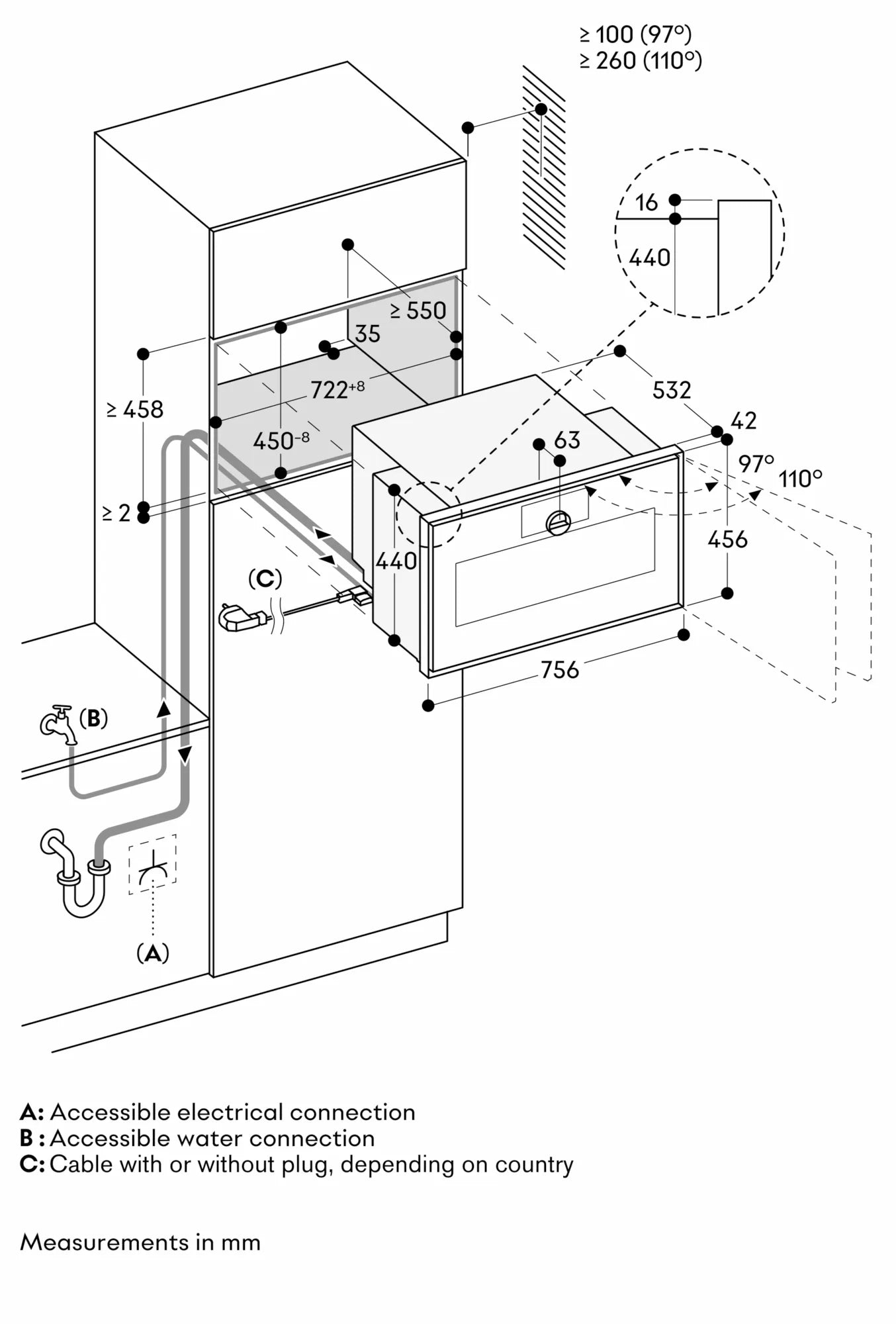 Gaggenau Expressive series combi-steam oven 76 x 45 cm door hinge: left