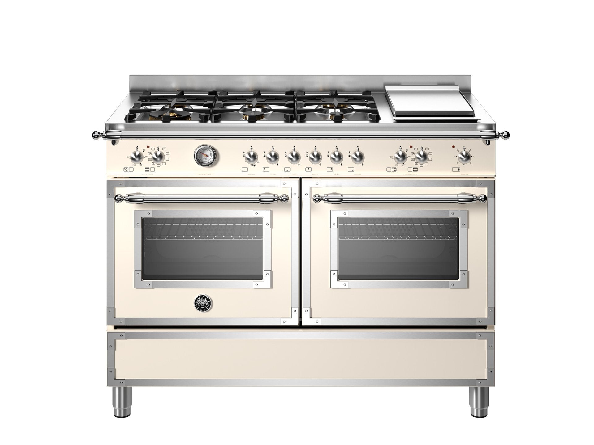 Bertazzoni 120cm Heritage Series 6 Burner + Griddle + Electric Double Oven - HER126G2ENET, HER126G2EAVT
