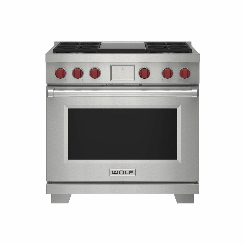 Wolf Dual Fuel Range, 4 Burner and Griddle ICBDF36450G/S/P