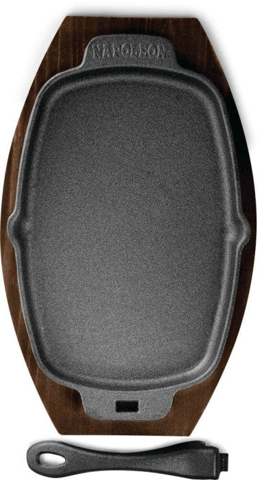 Napoleon Cast Iron Sizzle Platter | Porcelain-Coated Cast Iron | Wooden Server Included | Grill to Table BBQ Accessory UK | Caterbitz