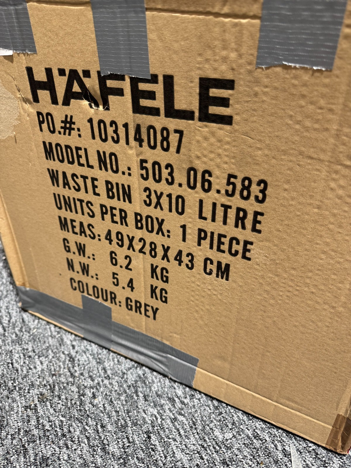 New Hafele 503.06.583 Pull Out Waste Rubbish Bin set 3 x 10 litre bins BR636
