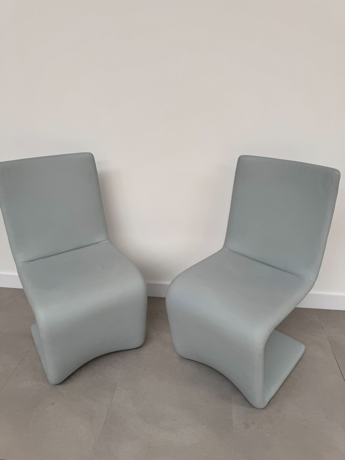 2 x Ex Display Ronaldo Venere Leather dining Chairs sky Blue AX016