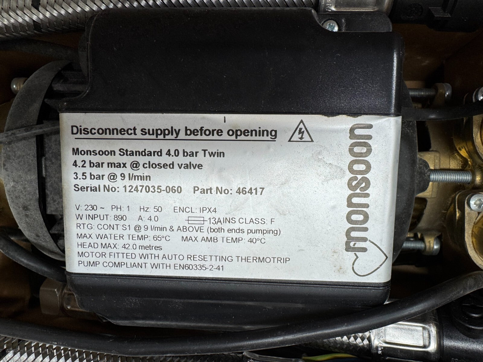 NEW Stuart Turner 46417 Monsoon 4.0 Bar Positive Head Twin Shower Pump BR758
