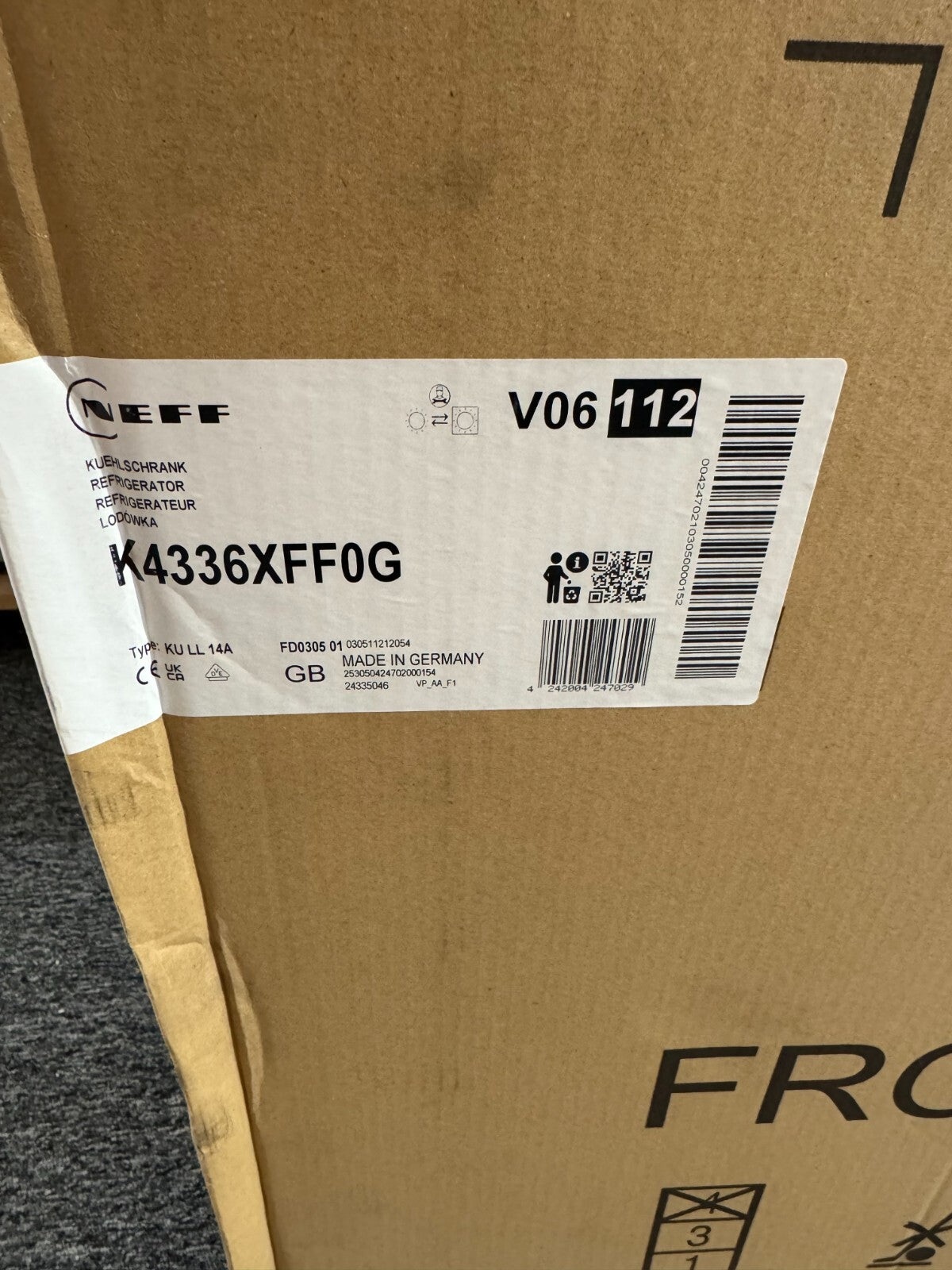 NEW Neff K4336XFF0G Integrated Built Under Fridge With Ice Box BR2271