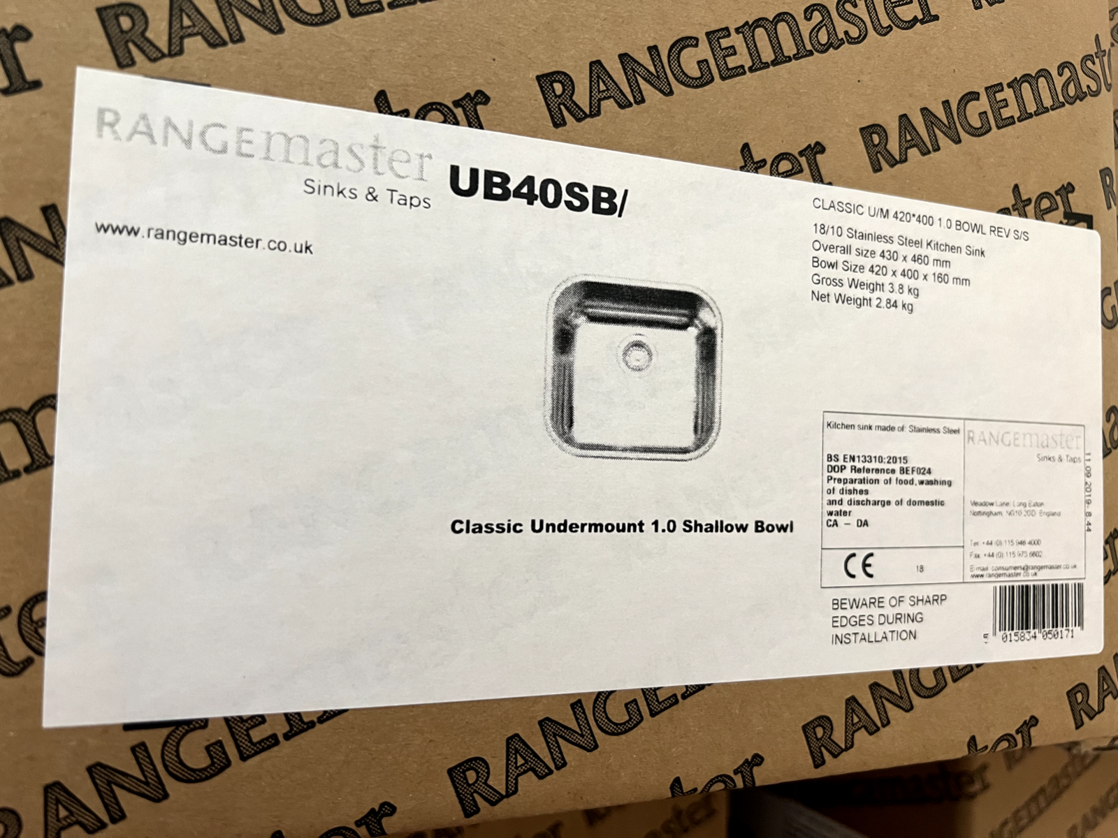 New Rangemaster Atlantic Classic Stainless Steel single bowl Kitchen sink UB40