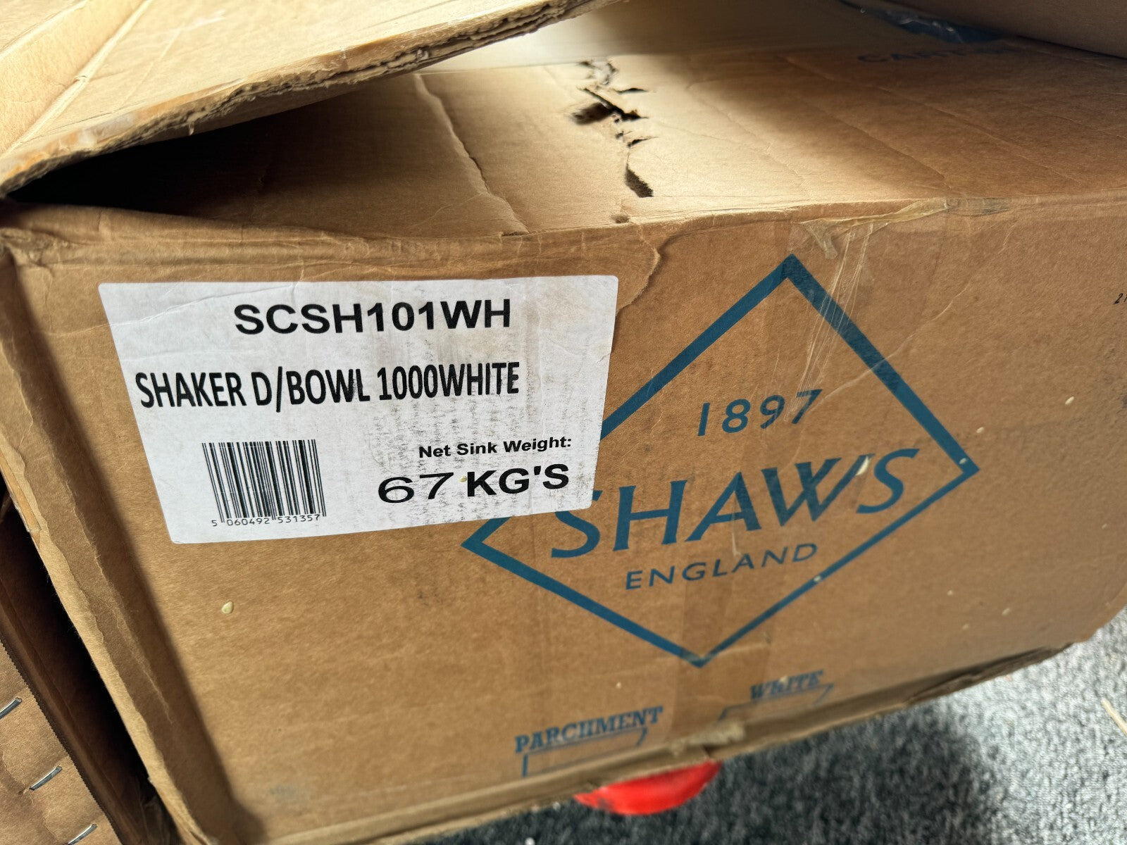 New Shaws Of Darwen SCSH101WH White Ceramic Double Bowl Kitchen Sink damaged 274
