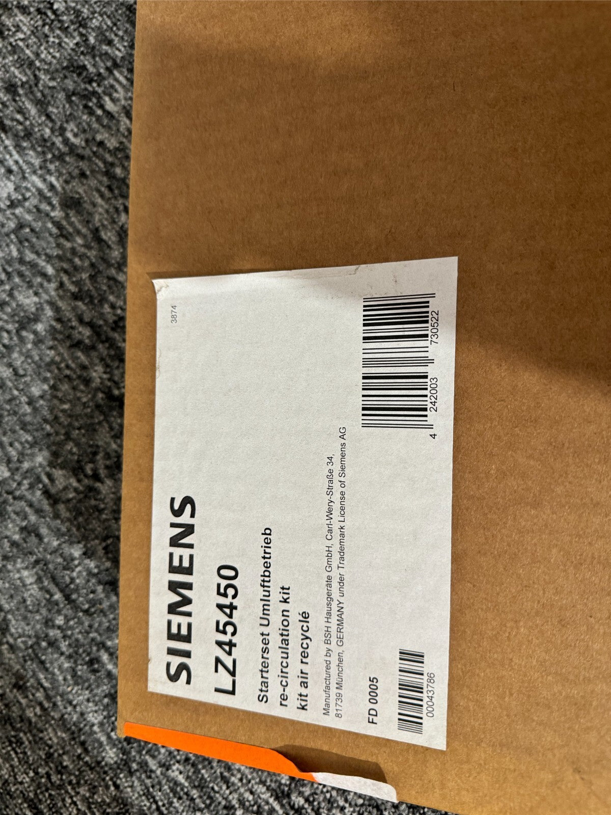 NEW Siemens LZ45450 Standard Recirculation Recirculating Kit cooker hood BR 955