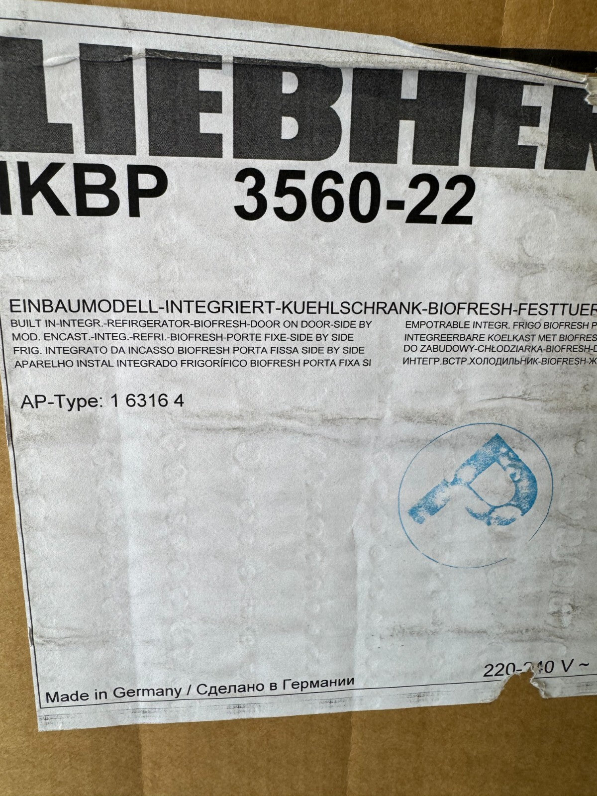 NEW Liebherr IKBP 3560 178cm Integrated In Column Biofresh Fridge BR2080