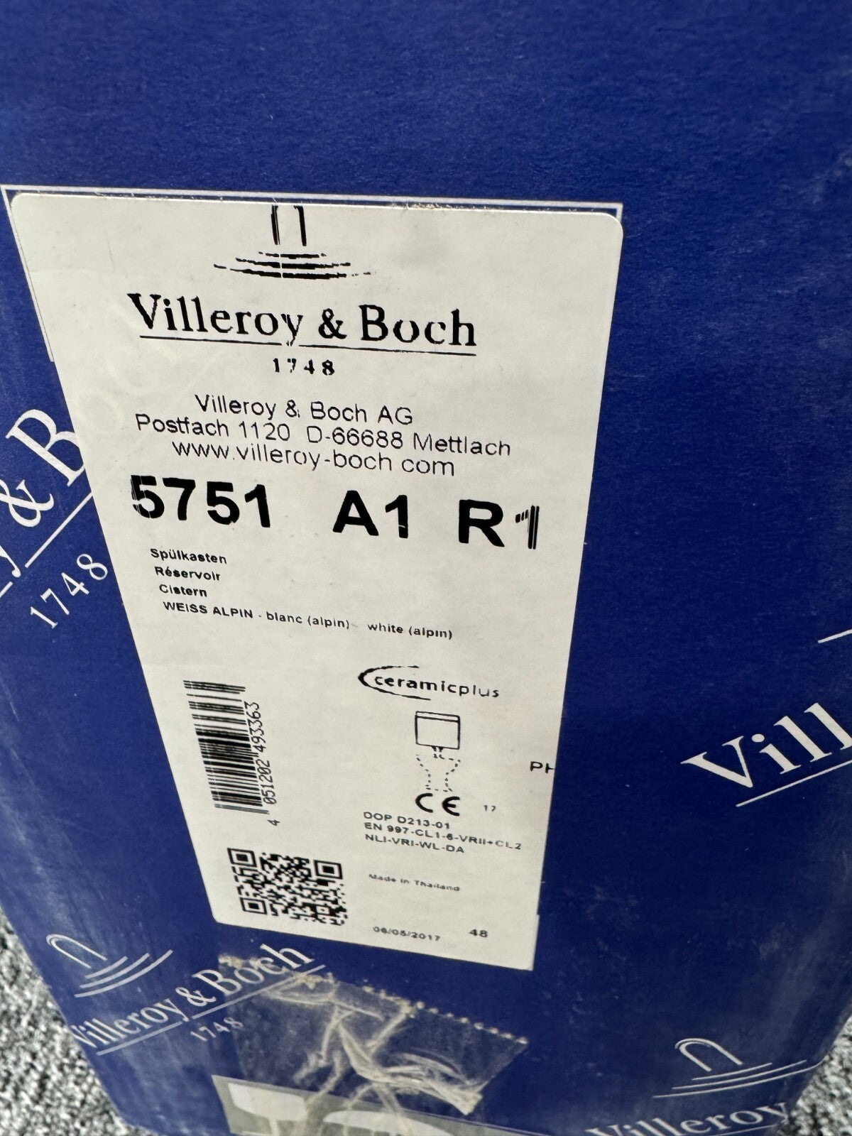 NEW Villeroy & Boch 5751 A1 R1 white toilet cistern BR2040