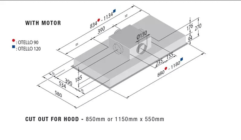NEW Airone OTELLO CA I 90 MOT CLASSIC Ceiling hood Extractor Hood White BR674